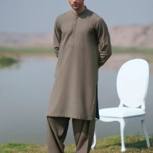 olive green cut & sew kameez shalwar