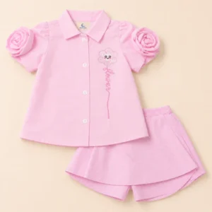 baby girls shirt & short set flower dark pink sunshine