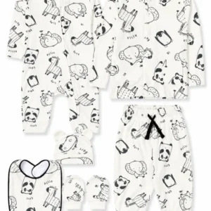 baby gift set white cartoon animals print 6 piece newborn se